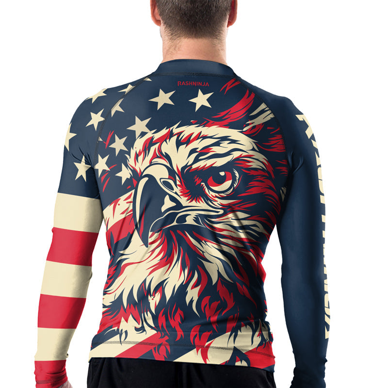 Rashninja Patriotic Eagle Flames Men's Long Sleeve Rash Guard