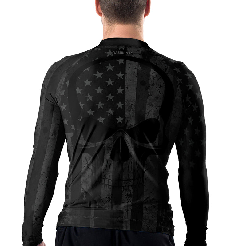 Rashninja Patriotic Skull Flag Men's Long Sleeve Rash Guard