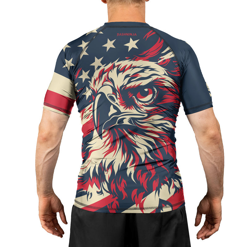 Rashninja Patriotic Eagle Flames Men's Short Sleeve Rash Guard
