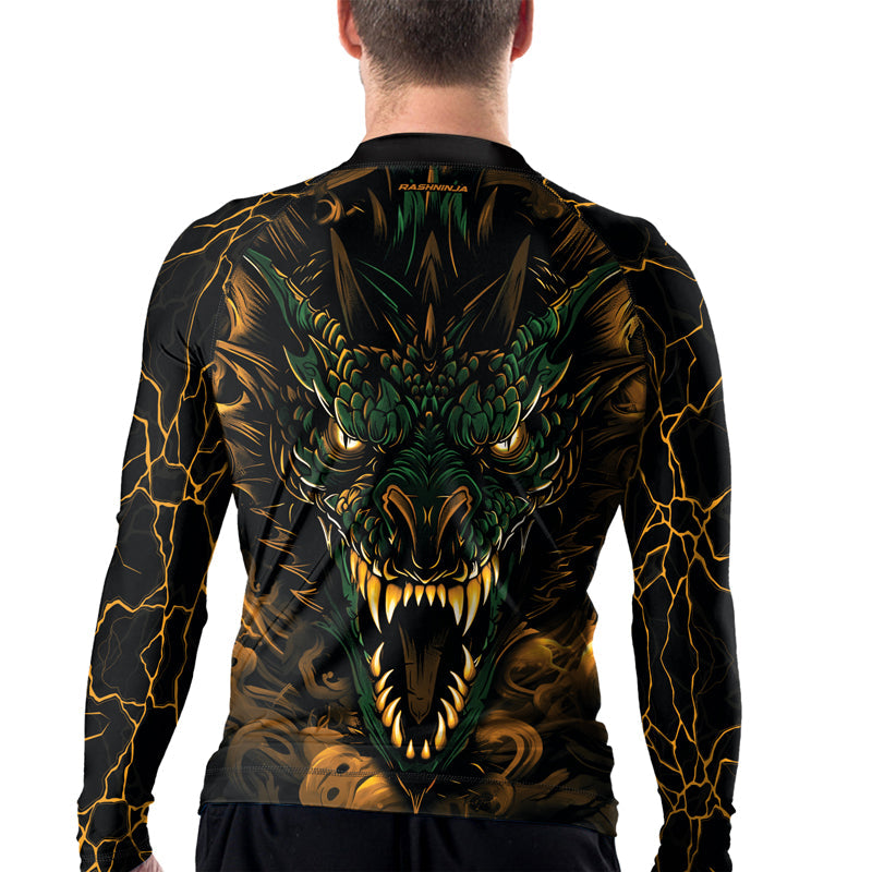 Rashninja Dragon Yellow Green Men's Long Sleeve Rash Guard