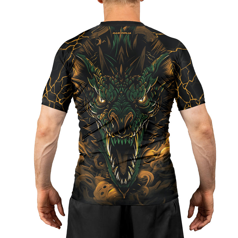 Rashninja Dragon Yellow Green Men's Short Sleeve Rash Guard