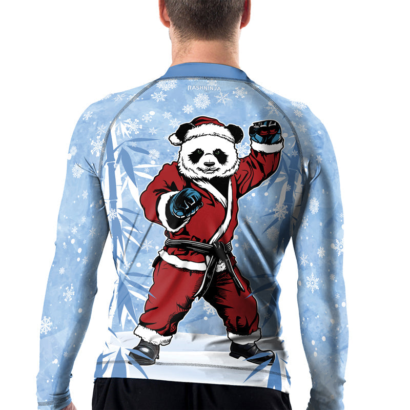 Rashninja Blue Santa Panda Kung Fu Men's Long Sleeve Rash Guard