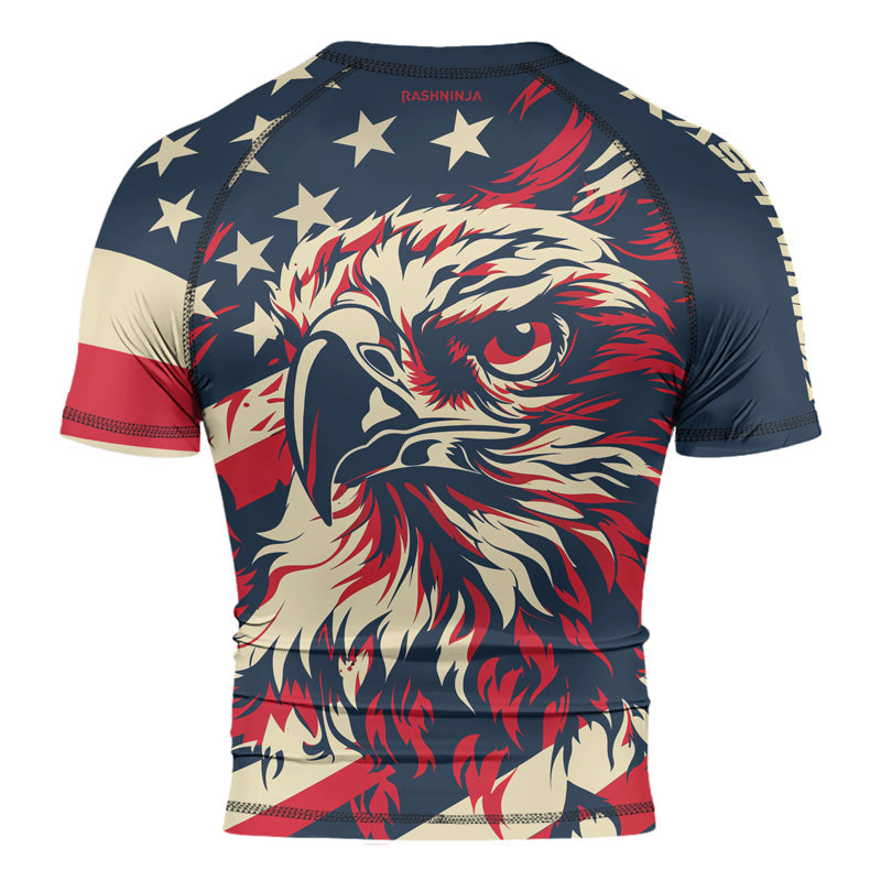 Rashninja Patriotic Eagle Flames Men's Short Sleeve Rash Guard