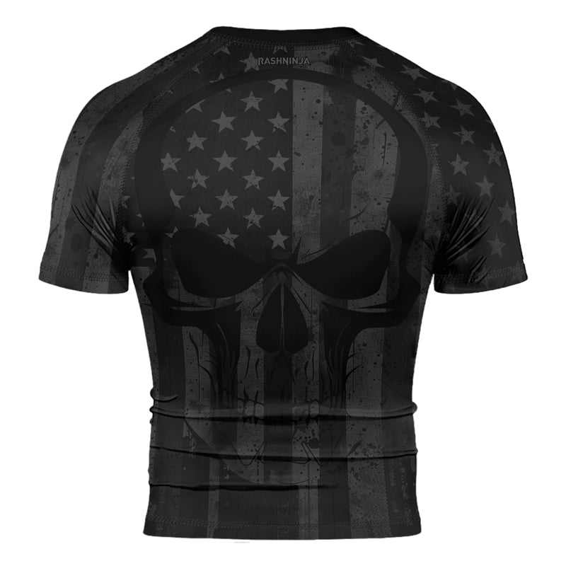 Rashninja Patriotic Skull Flag Men's Short Sleeve Rash Guard