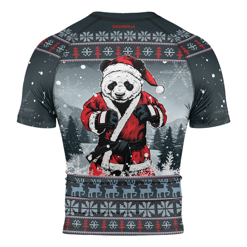 Rashninja Grey Kung Fu Christmas Panda Men's Short Sleeve Rash Guard
