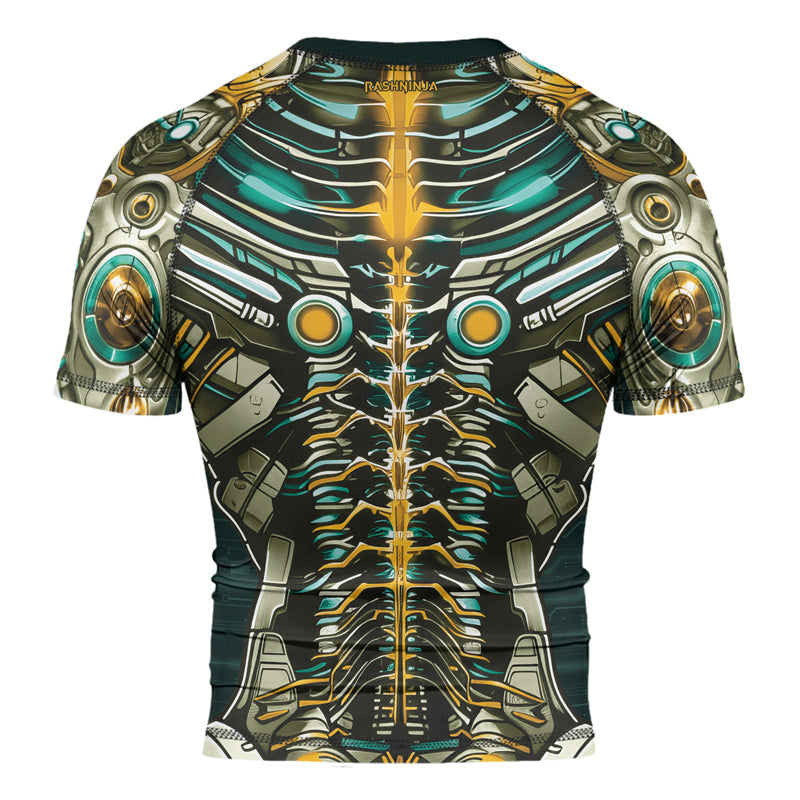 Rashninja Cyber Biomechanic Teal Gold Men's Short Sleeve Rash Guard