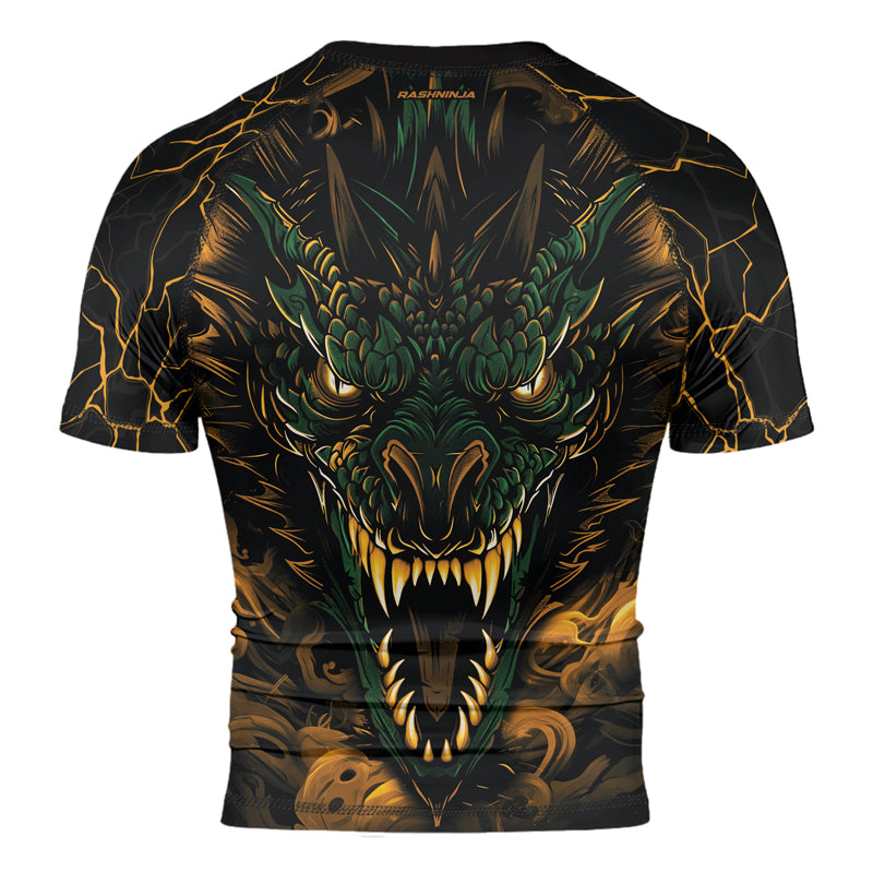 Rashninja Dragon Yellow Green Men's Short Sleeve Rash Guard