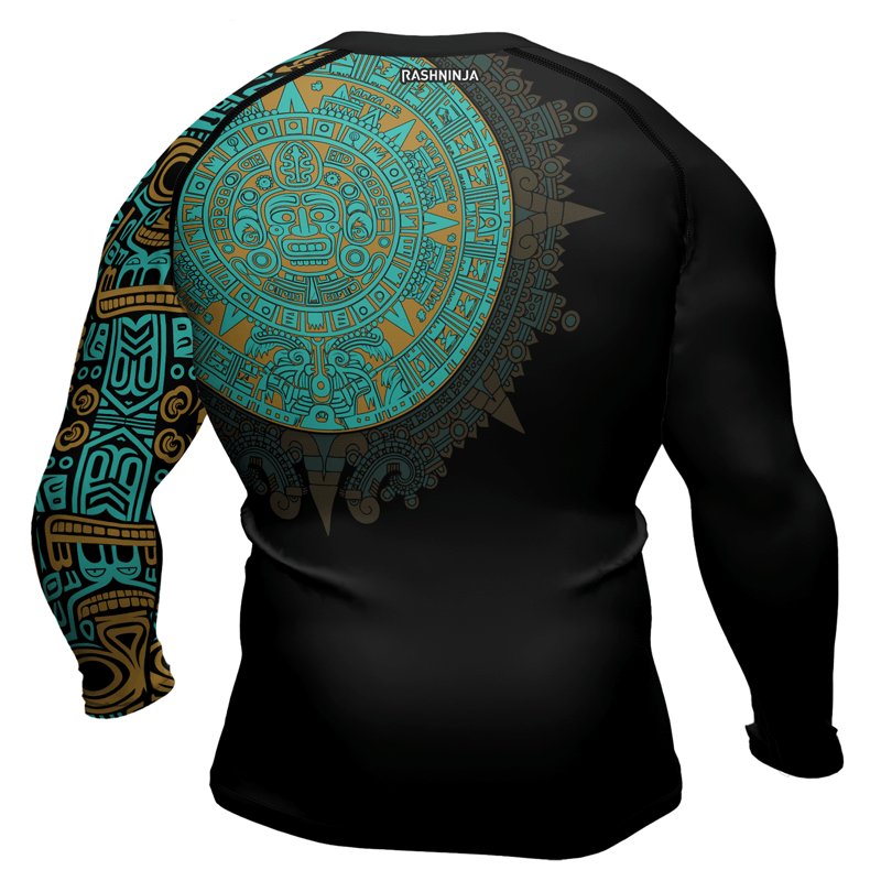 Rashninja Aztec Sun Stone Symbol Men's Long Sleeve Rash Guard