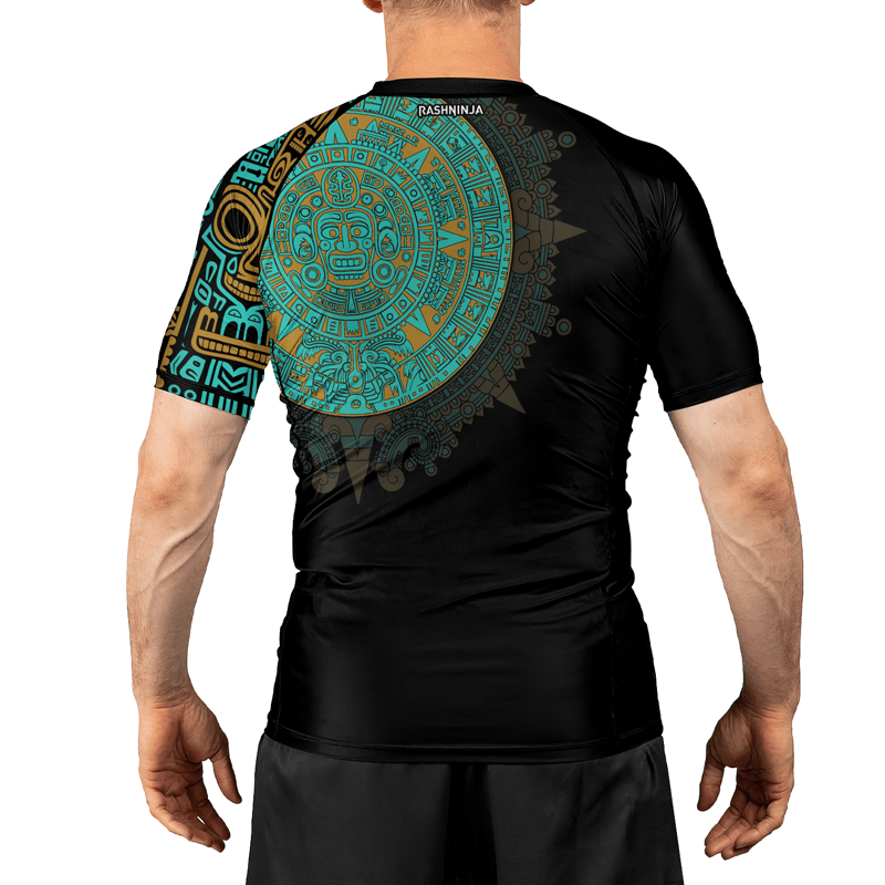 Rashninja Aztec Sun Stone Symbol Men's Short Sleeve Rash Guard