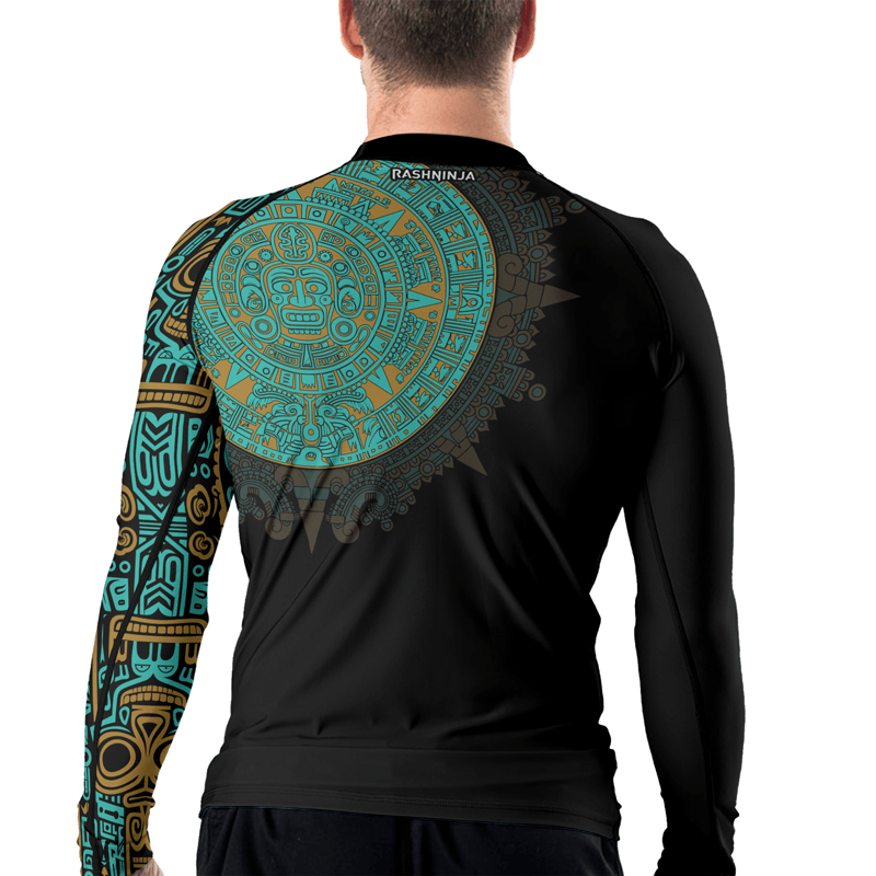 Rashninja Aztec Sun Stone Symbol Men's Long Sleeve Rash Guard