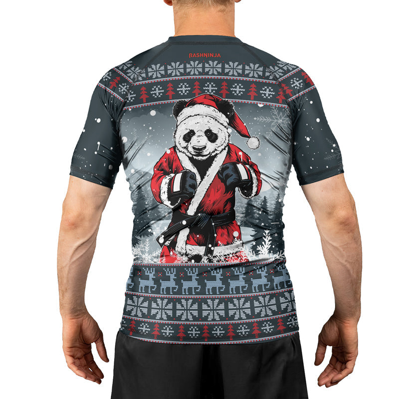 Rashninja Grey Kung Fu Christmas Panda Men's Short Sleeve Rash Guard