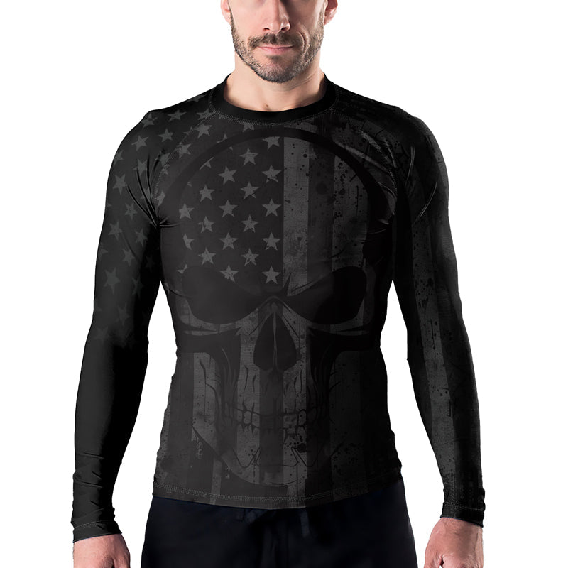Rashninja Patriotic Skull Flag Men's Long Sleeve Rash Guard