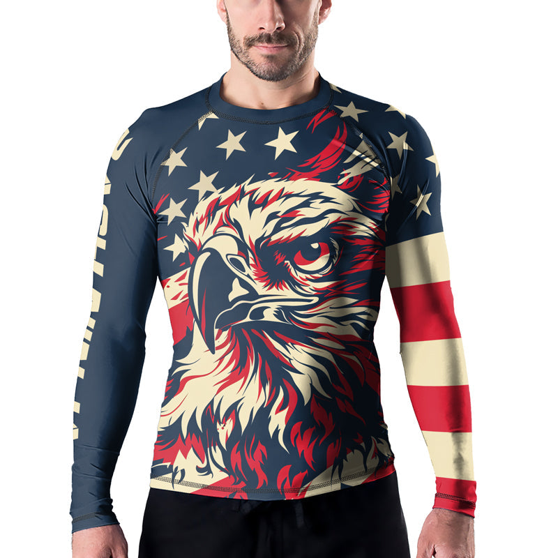 Rashninja Patriotic Eagle Flames Men's Long Sleeve Rash Guard