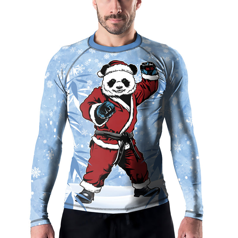 Rashninja Blue Santa Panda Kung Fu Men's Long Sleeve Rash Guard