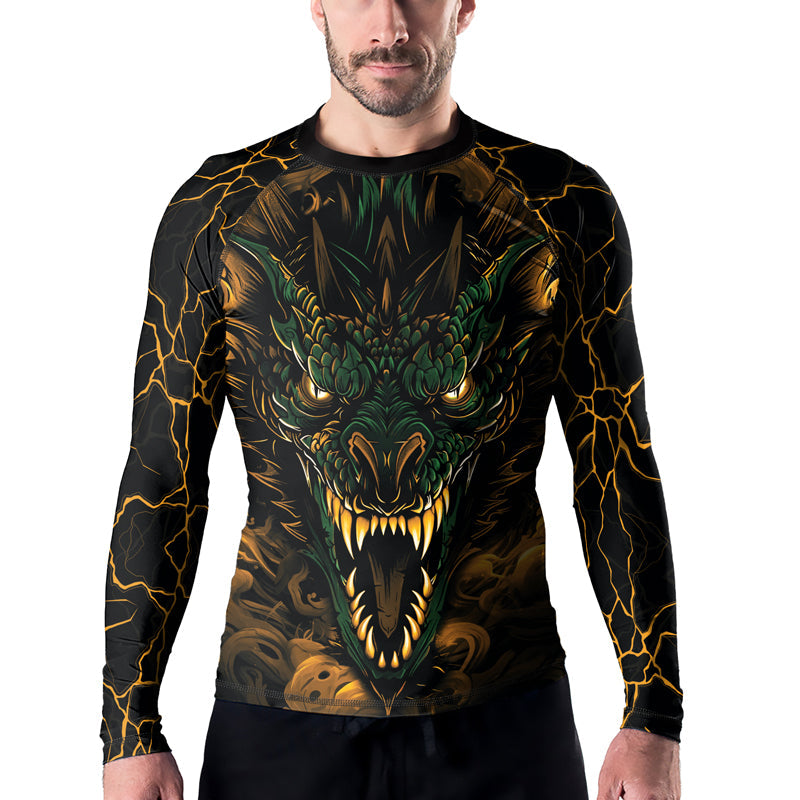 Rashninja Dragon Yellow Green Men's Long Sleeve Rash Guard