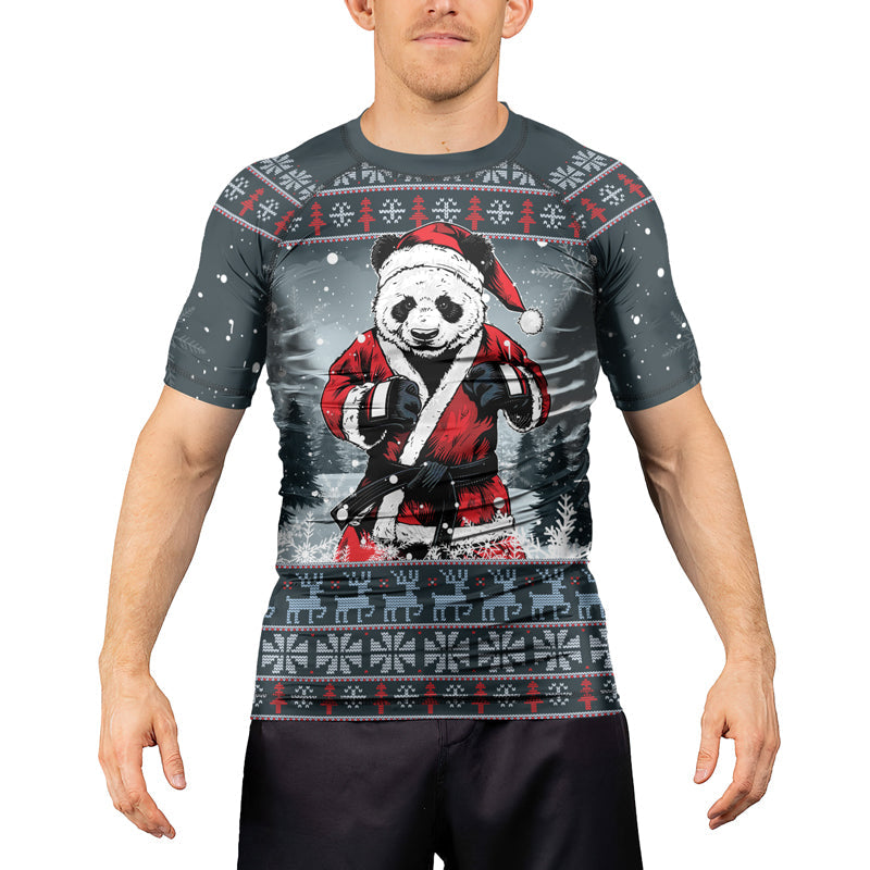 Rashninja Grey Kung Fu Christmas Panda Men's Short Sleeve Rash Guard