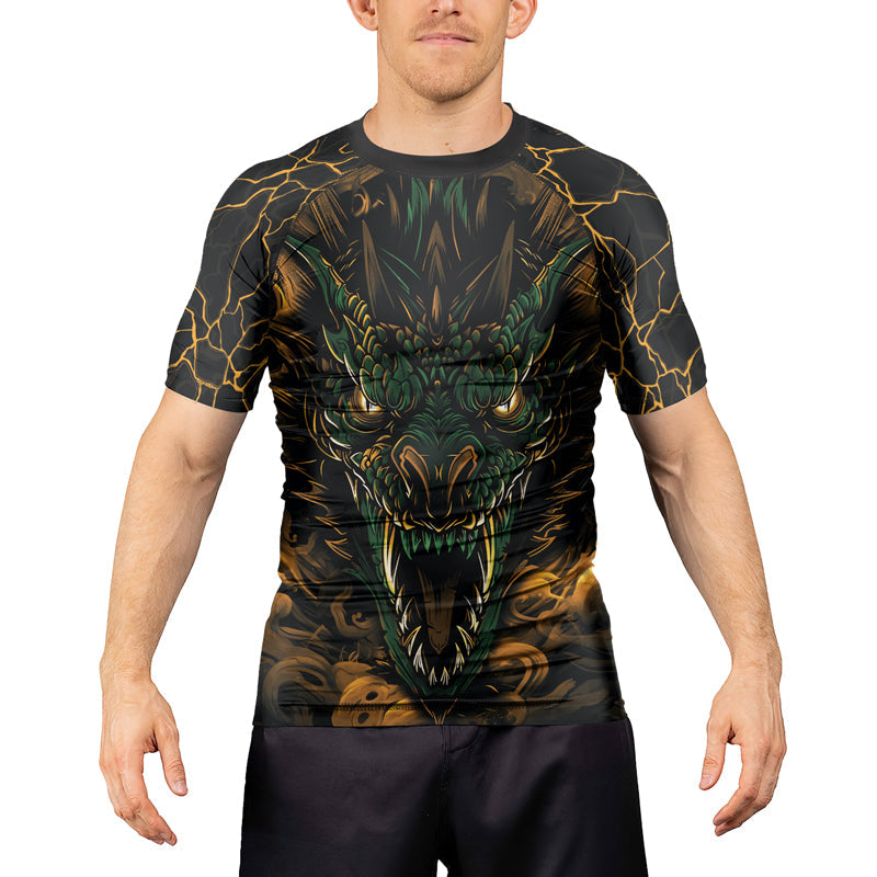 Rashninja Dragon Yellow Green Men's Short Sleeve Rash Guard