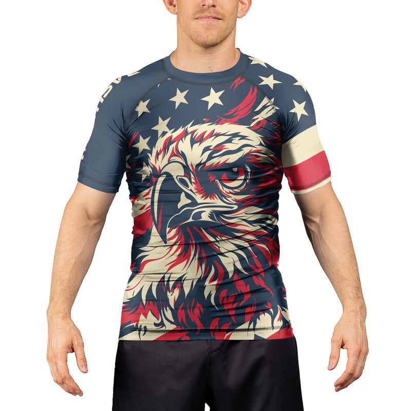 Rashninja Patriotic Eagle Flames Men's Short Sleeve Rash Guard