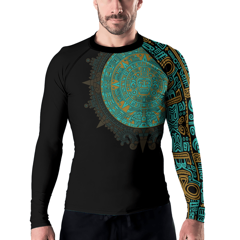 Rashninja Aztec Sun Stone Symbol Men's Long Sleeve Rash Guard