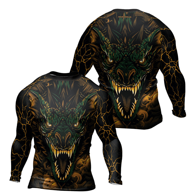 Rashninja Dragon Yellow Green Men's Long Sleeve Rash Guard