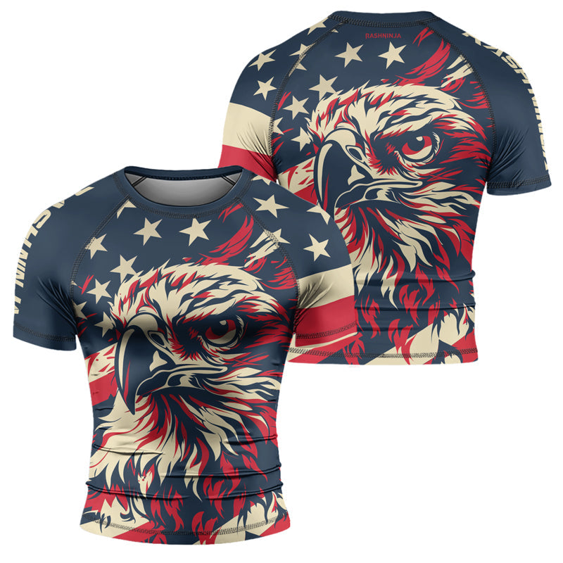 Rashninja Patriotic Eagle Flames Men's Short Sleeve Rash Guard