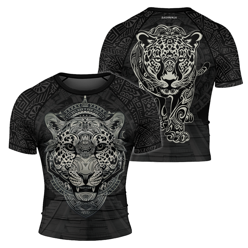 Rashninja Aztec Hunting Jaguar Men's Short Sleeve Rash Guard