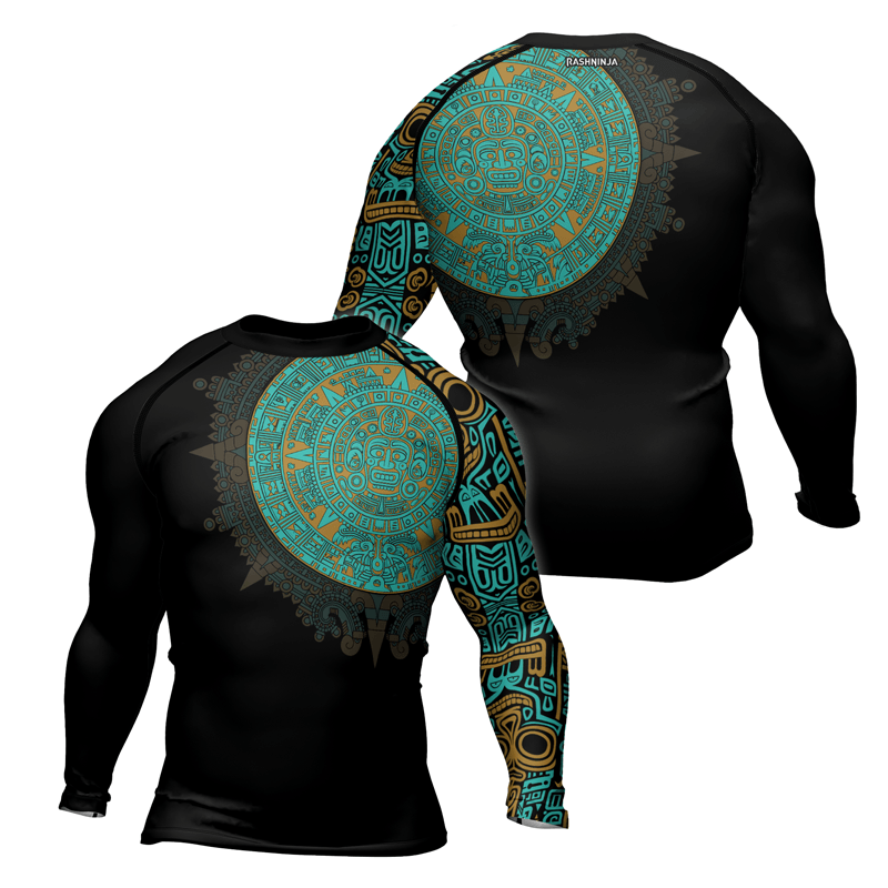 Rashninja Aztec Sun Stone Symbol Men's Long Sleeve Rash Guard