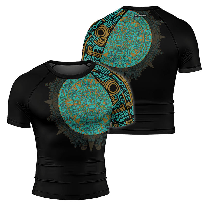 Rashninja Aztec Sun Stone Symbol Men's Short Sleeve Rash Guard