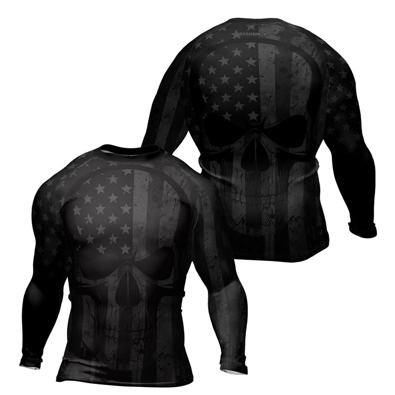 Rashninja Patriotic Skull Flag Men's Long Sleeve Rash Guard