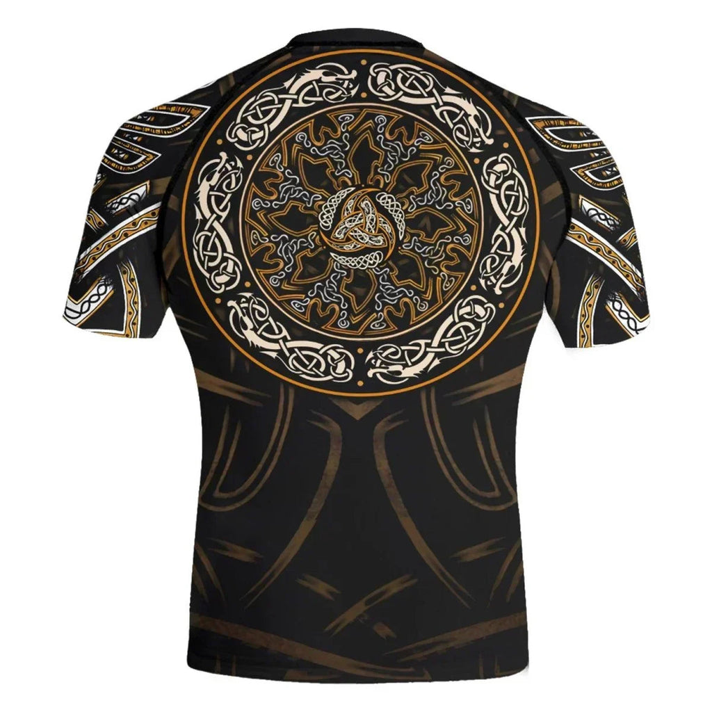 Golden Viking Fenrir Symbol Rune Men's Short Sleeve Rash Guard