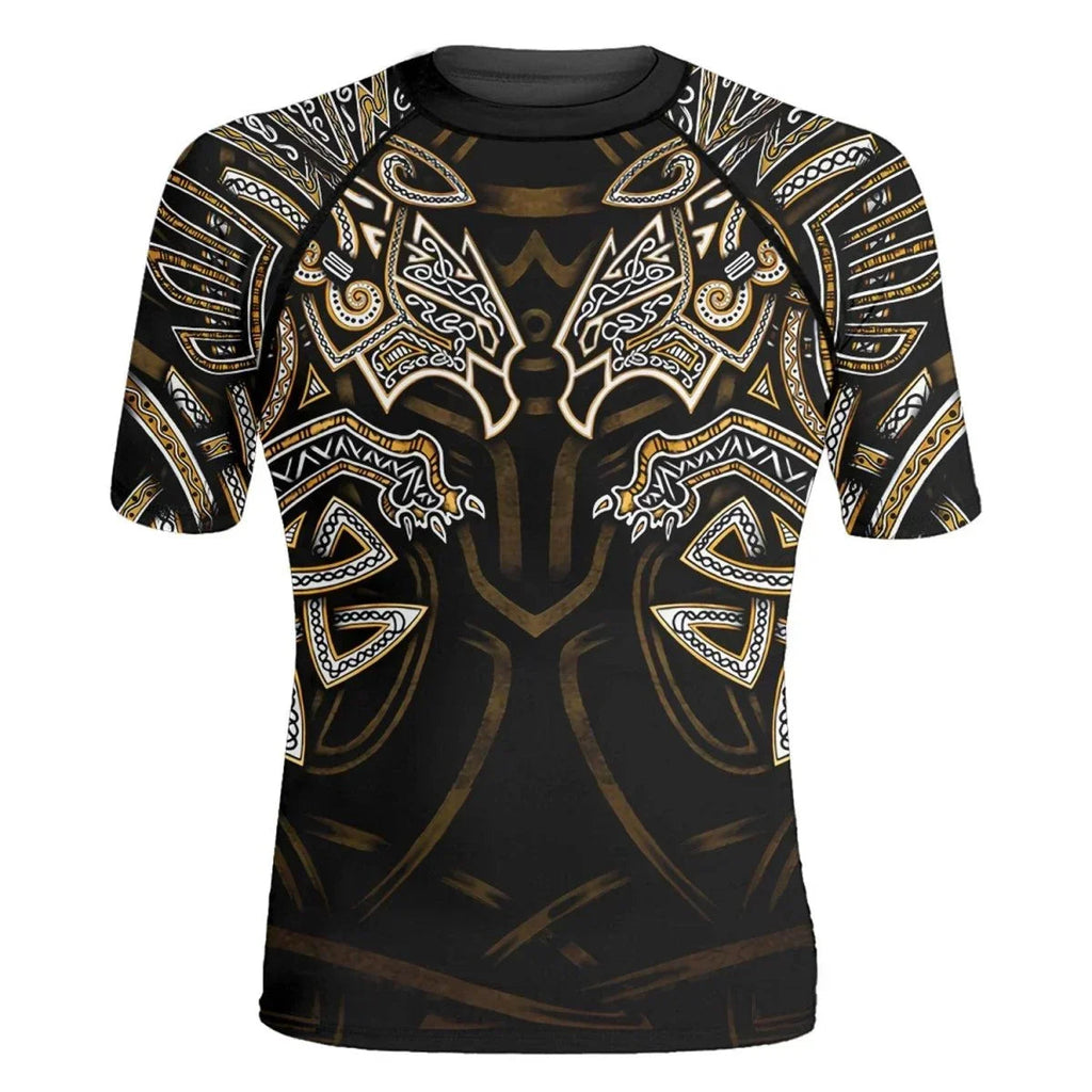 Golden Viking Fenrir Symbol Rune Men's Short Sleeve Rash Guard