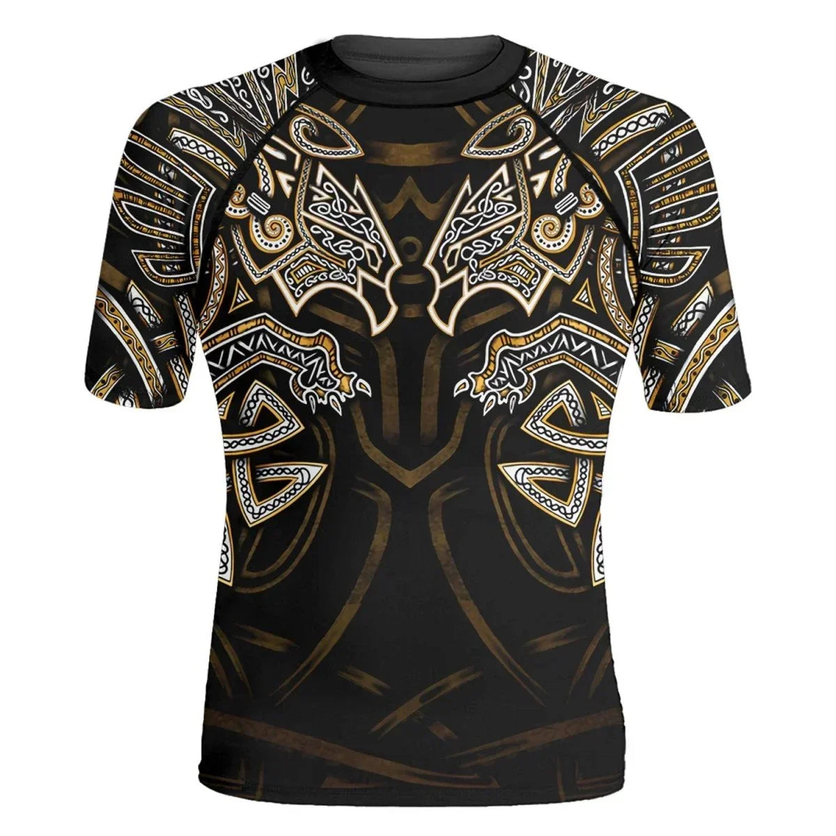Golden Viking Fenrir Symbol Rune Men's Short Sleeve Rash Guard