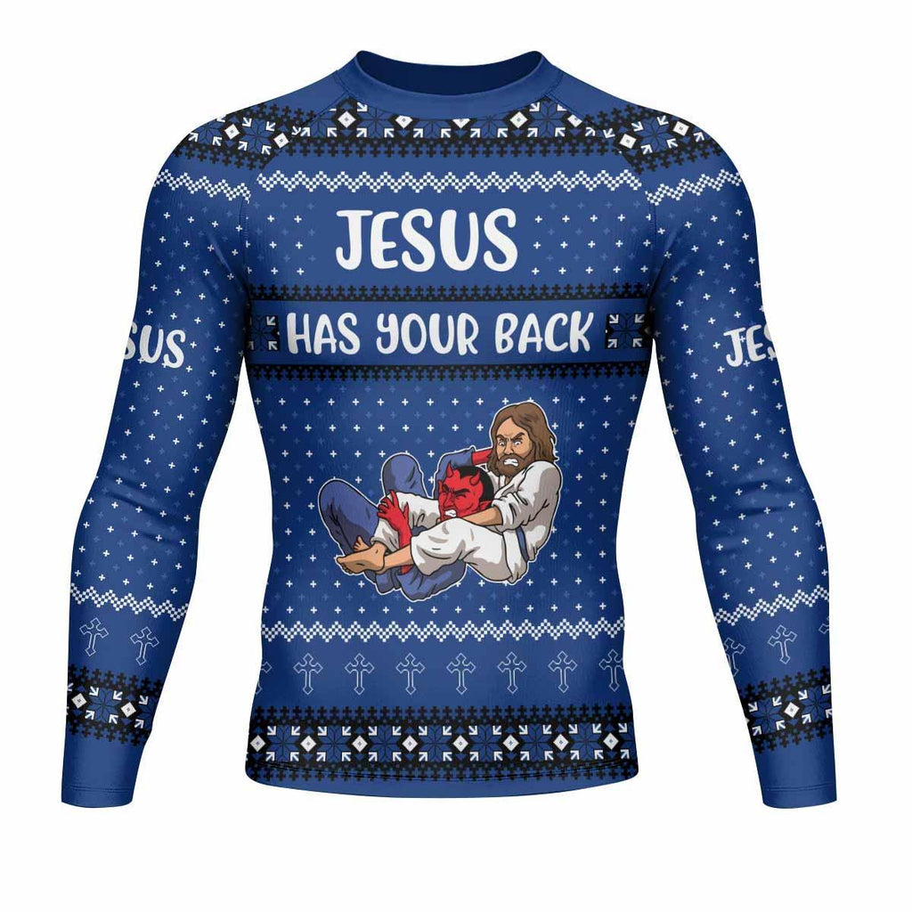 Jesus Has Your Back Blue Rash Guard