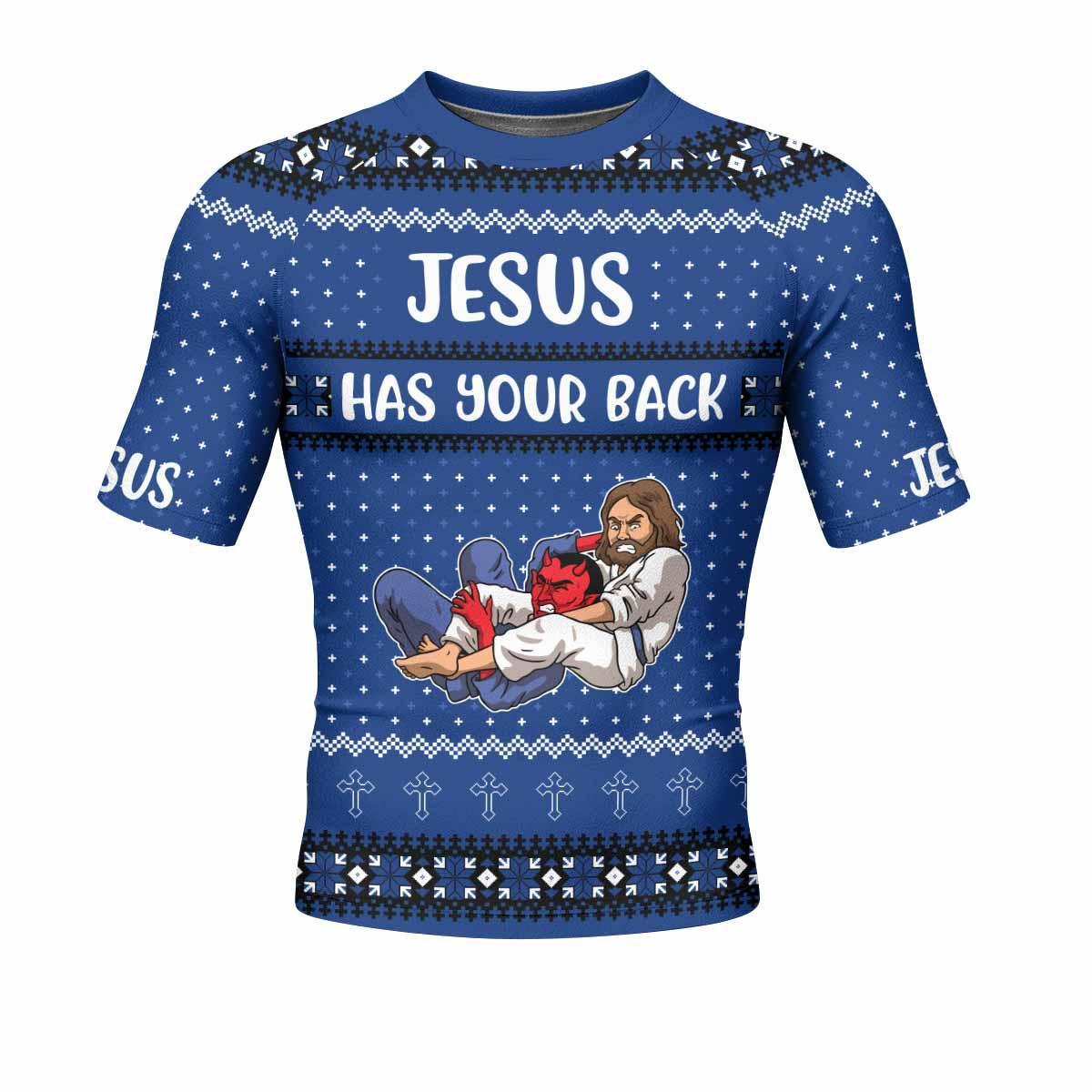 Jesus Has Your Back Blue Rash Guard
