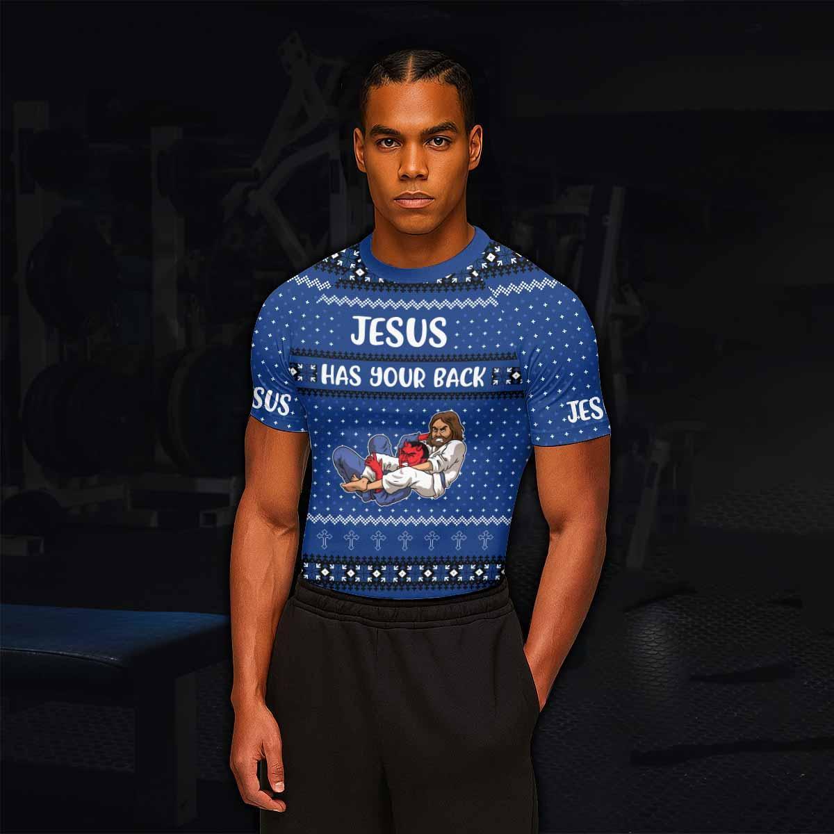 Jesus Has Your Back Blue Rash Guard