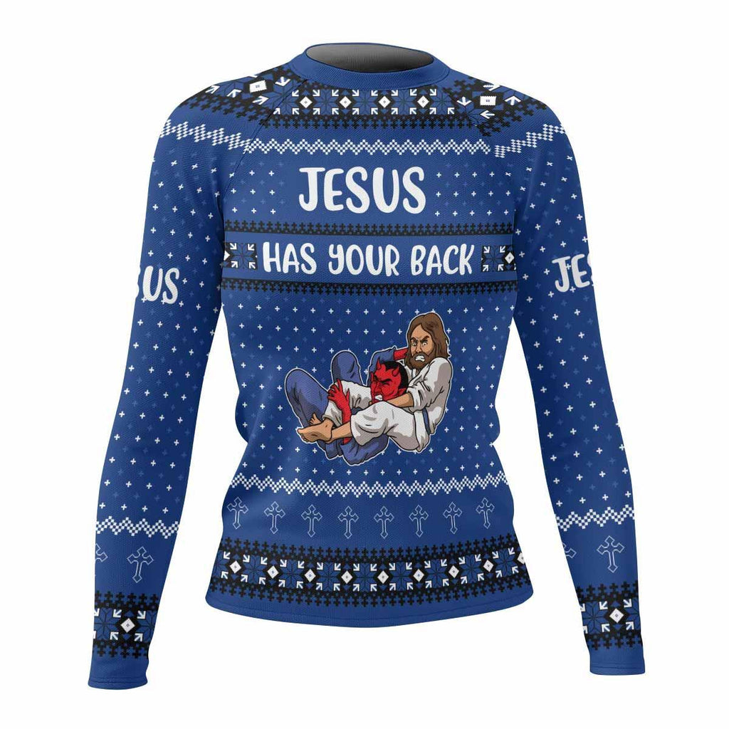 Jesus Has Your Back Blue Rash Guard