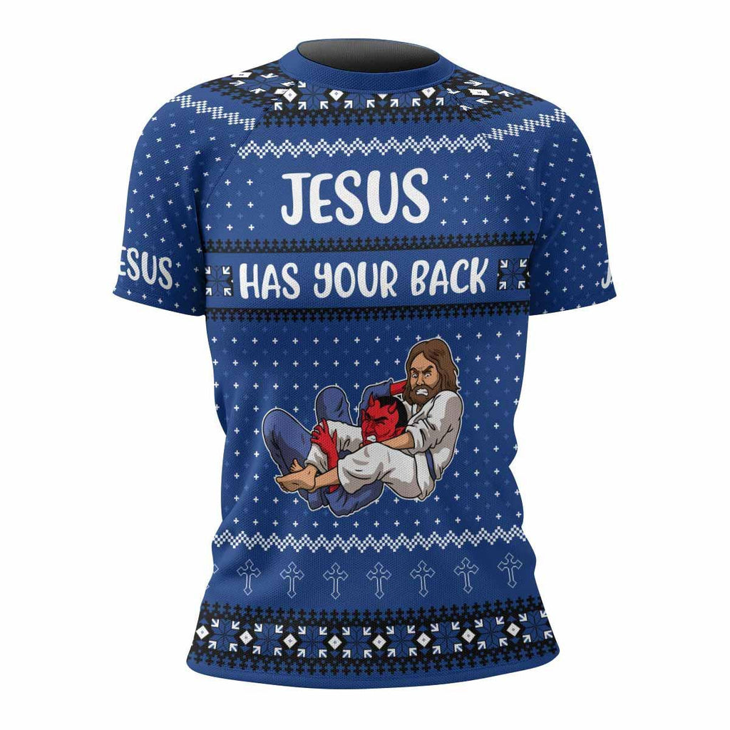 Jesus Has Your Back Blue Rash Guard