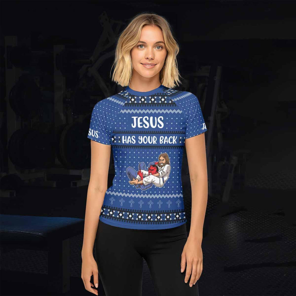 Jesus Has Your Back Blue Rash Guard