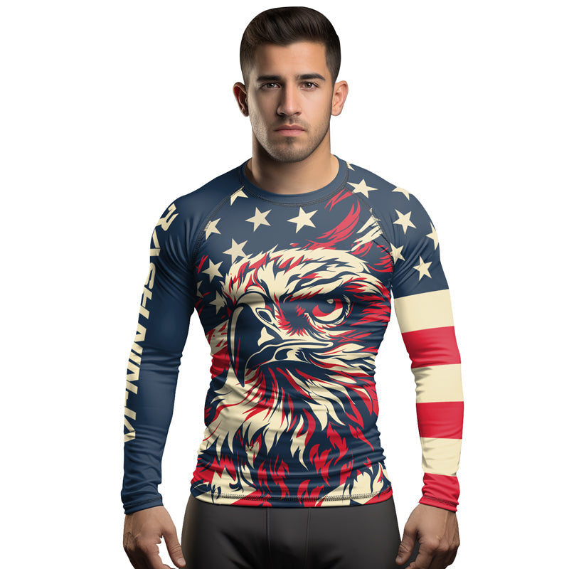 Rashninja Patriotic Eagle Flames Men's Long Sleeve Rash Guard