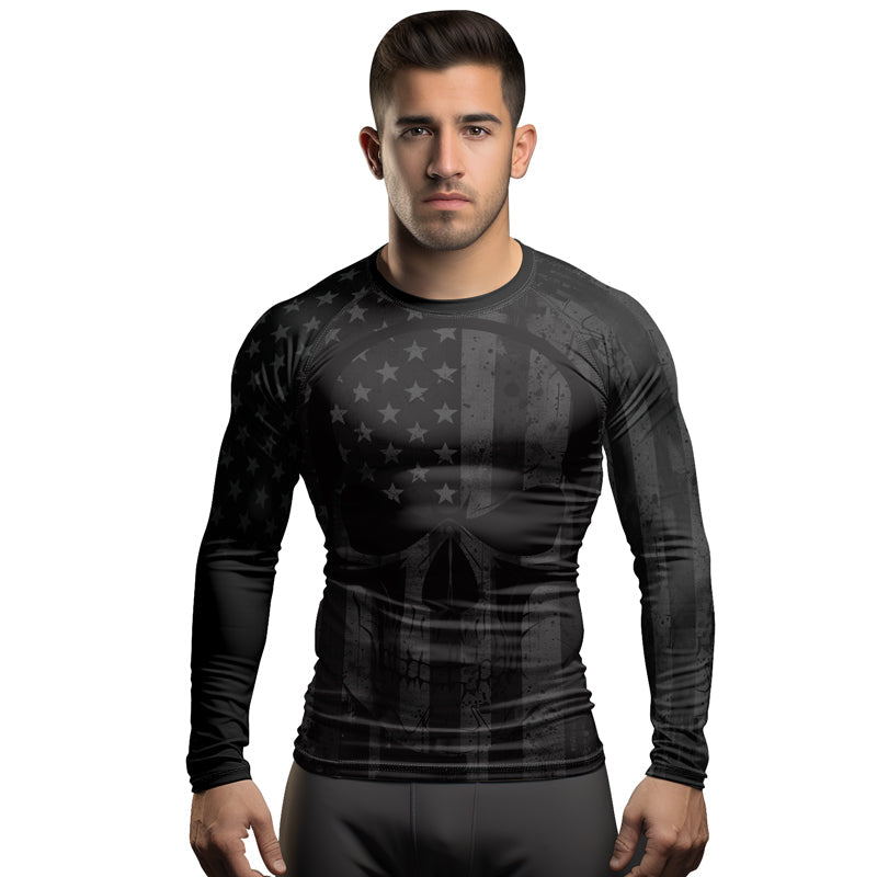 Rashninja Patriotic Skull Flag Men's Long Sleeve Rash Guard