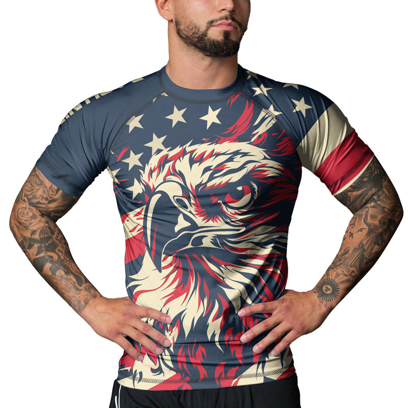 Rashninja Patriotic Eagle Flames Men's Short Sleeve Rash Guard