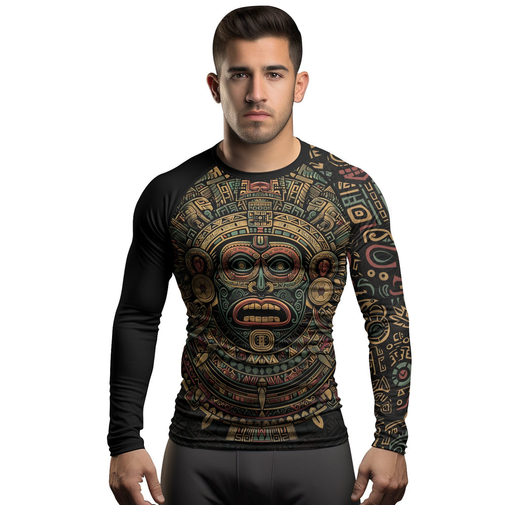 Rashninja Aztec Sun God Mask Men's Long Sleeve Rash Guard