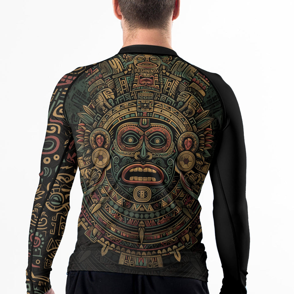 Rashninja Aztec Sun God Mask Men's Long Sleeve Rash Guard