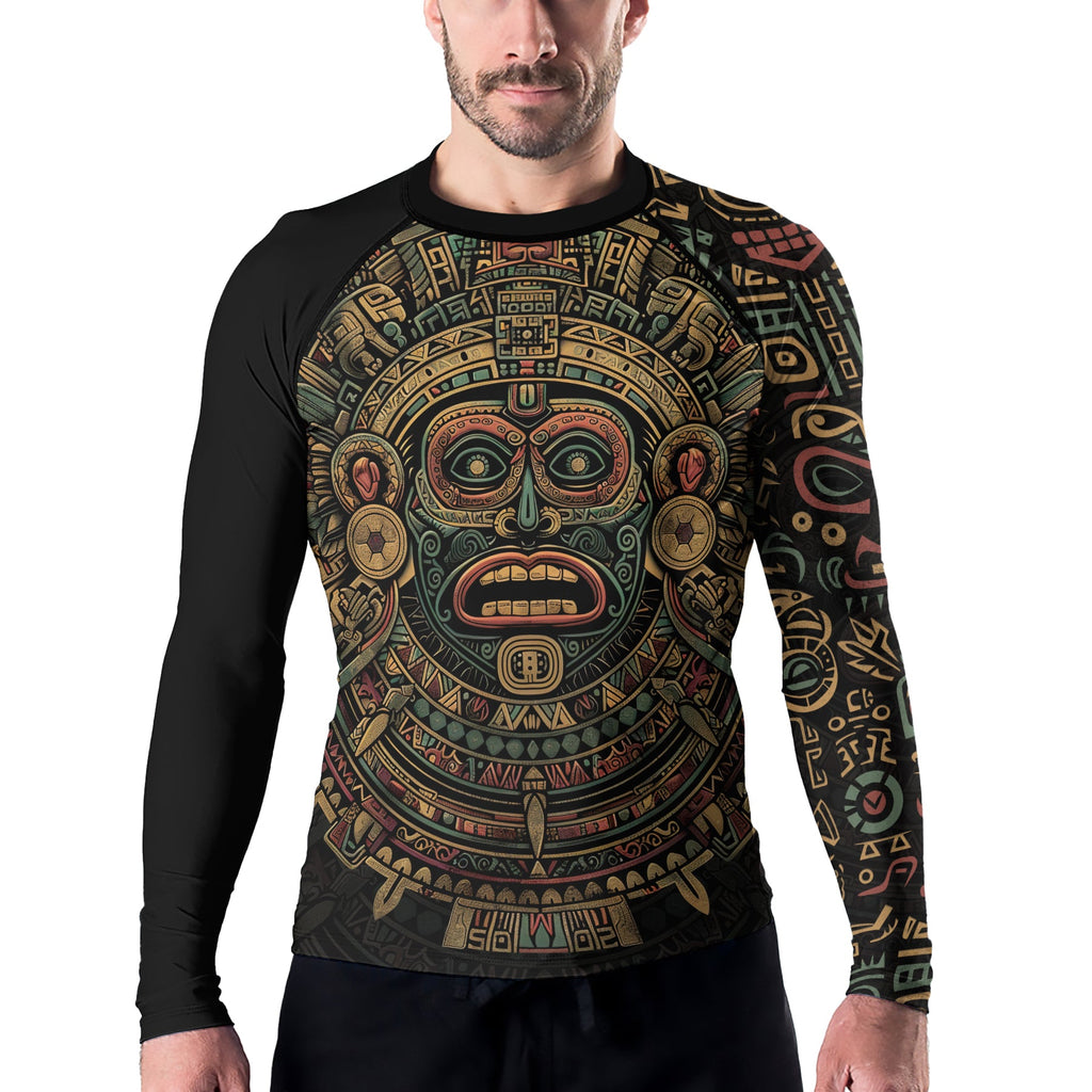 Rashninja Aztec Sun God Mask Men's Long Sleeve Rash Guard