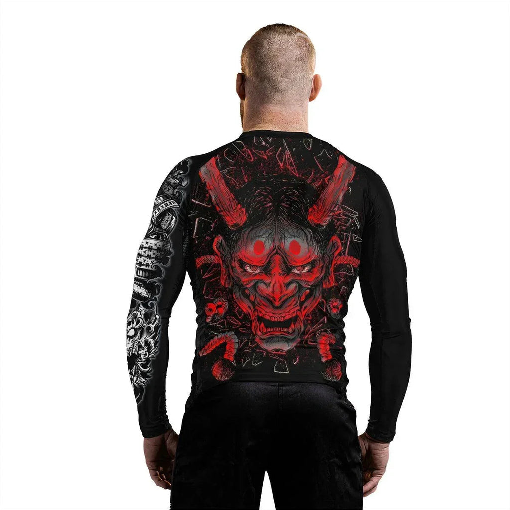 Samurai & Gray Dragon Men's Long Sleeve Rash Guard