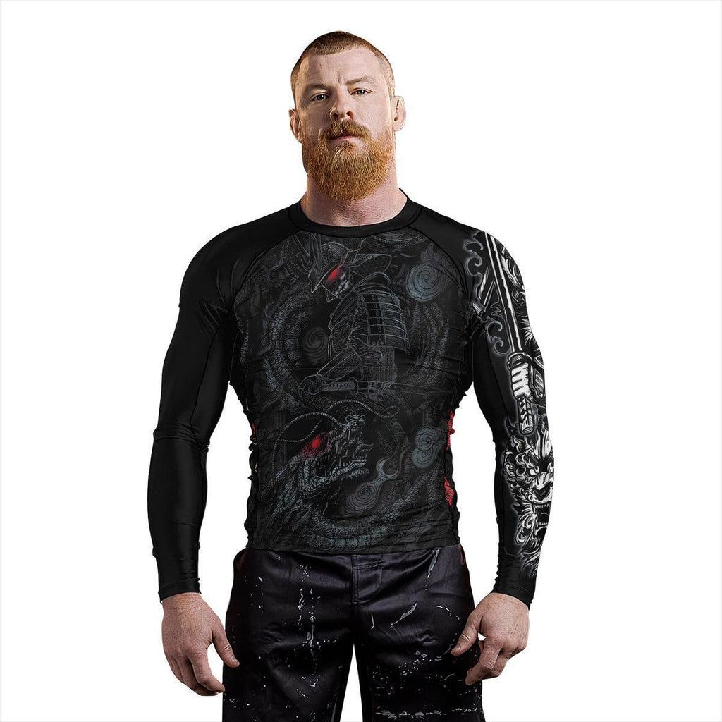 Samurai & Gray Dragon Men's Long Sleeve Rash Guard