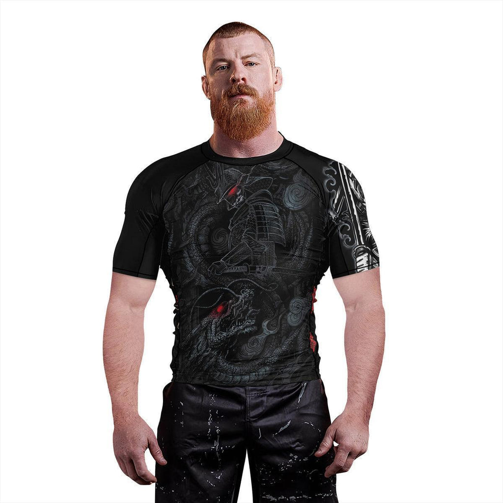 Samurai & Gray Dragon Men's Short Sleeve Rash Guard