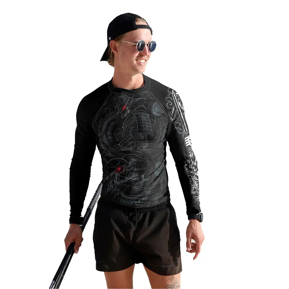 Samurai & Gray Dragon Men's Long Sleeve Rash Guard