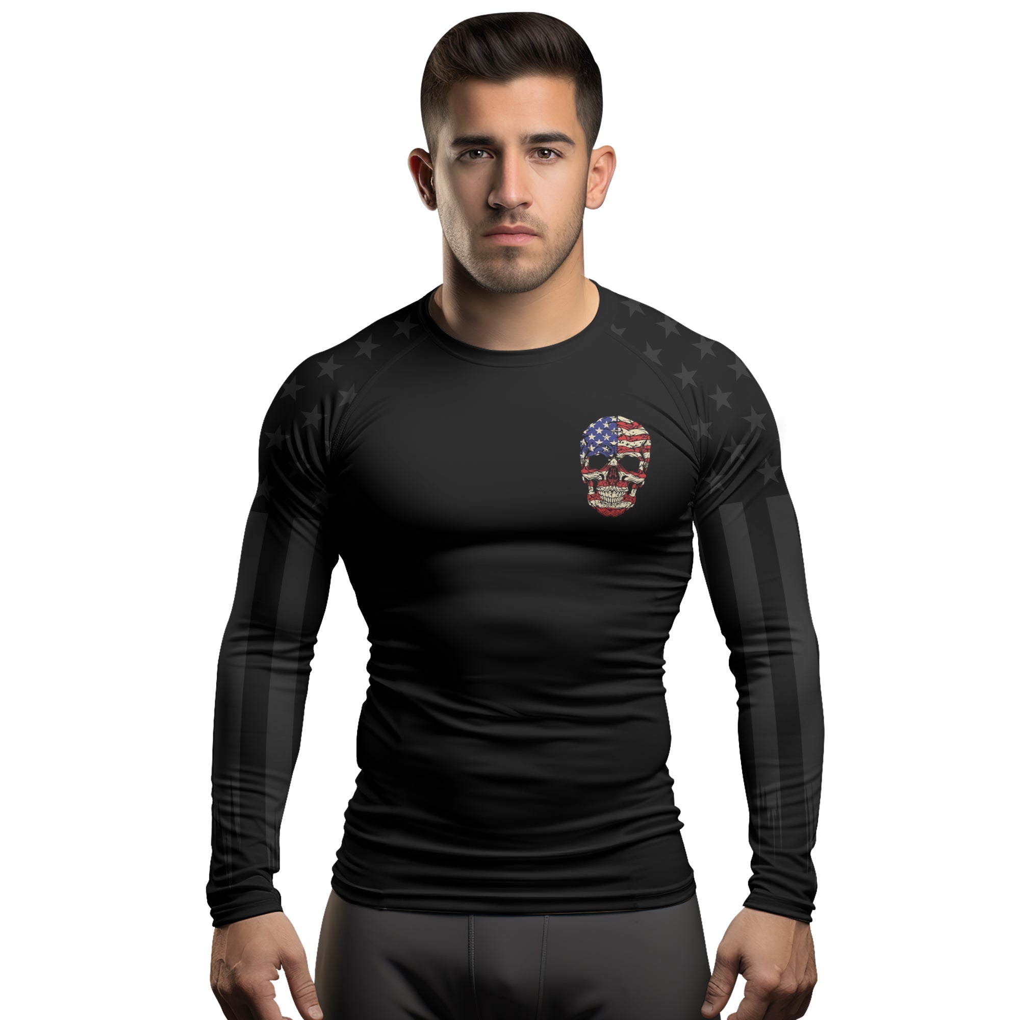 Rashninja Patriotic Skull Stripes Men's Long Sleeve Rash Guard