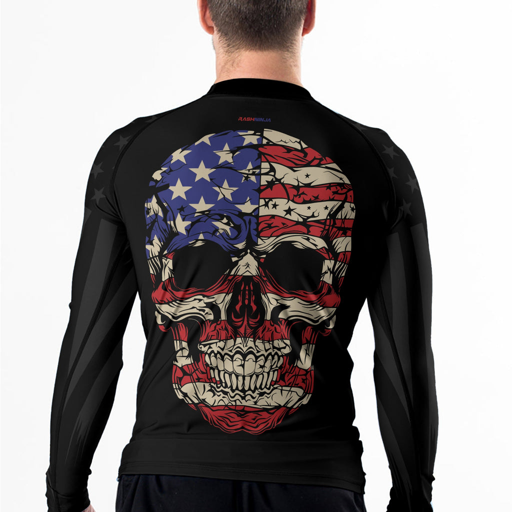Rashninja Patriotic Skull Stripes Men's Long Sleeve Rash Guard